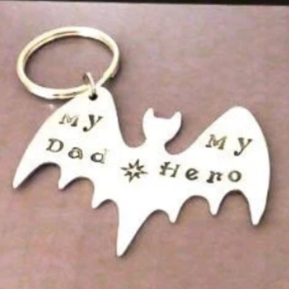 EXTRA LARGE KEYCHAIN - My Hero - My Dad - Bat Shaped Hand Crafted Gift - Super